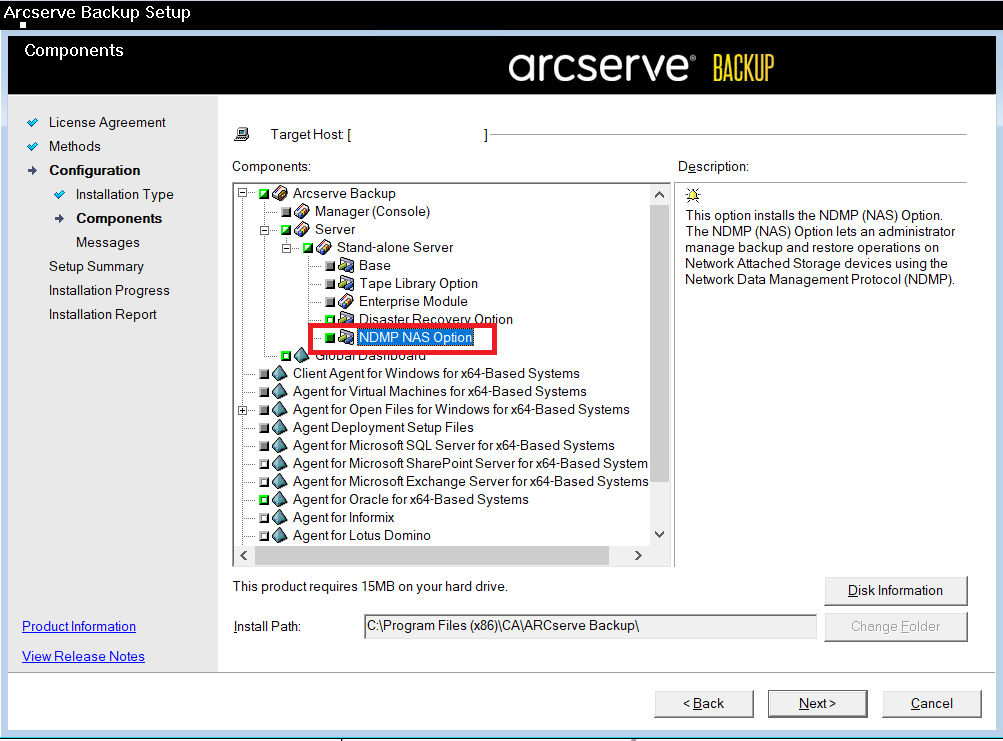 How to install Arcserve Backup NDMP NAS Option?