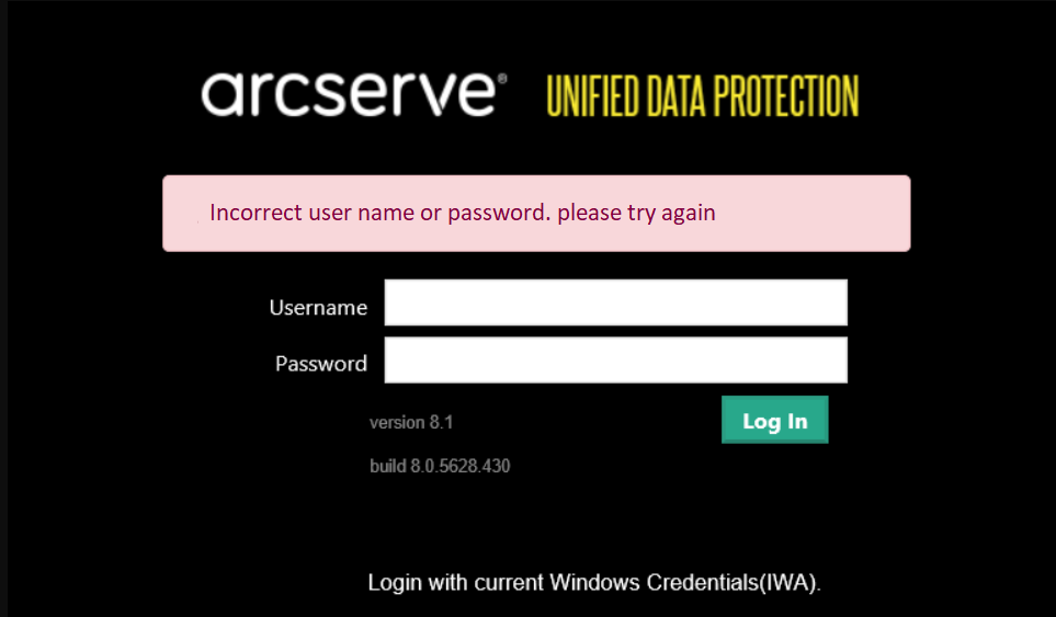 Unable to Login to ARcserve UDP Console after password change